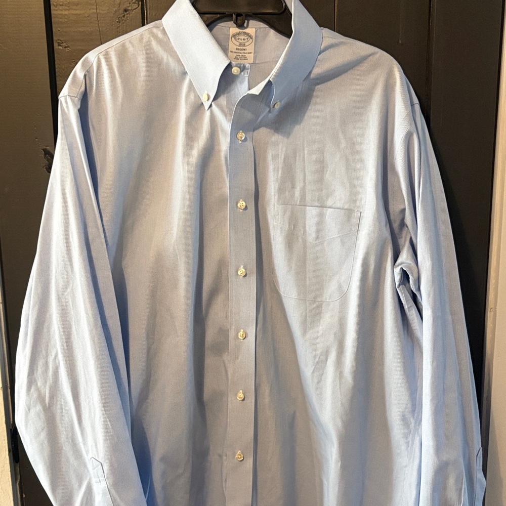 Brooks Brothers Regent Fit All Cotton Houndstooth Pattern Blue Men's Shirt